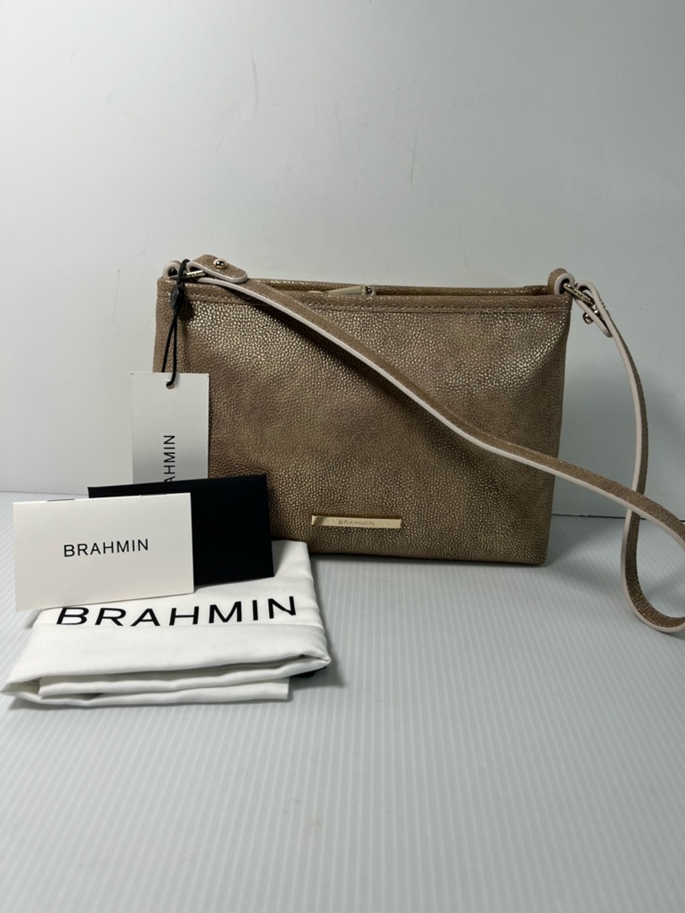 BRAHMIN LORELEI Gold Genuine Reptile All Over Embossed Leather Shoulder Bag